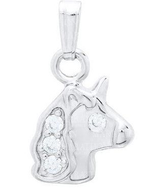 Sterling Silver Unicorn Pendant With 4 CZ Stones On A 15" Cable Chain